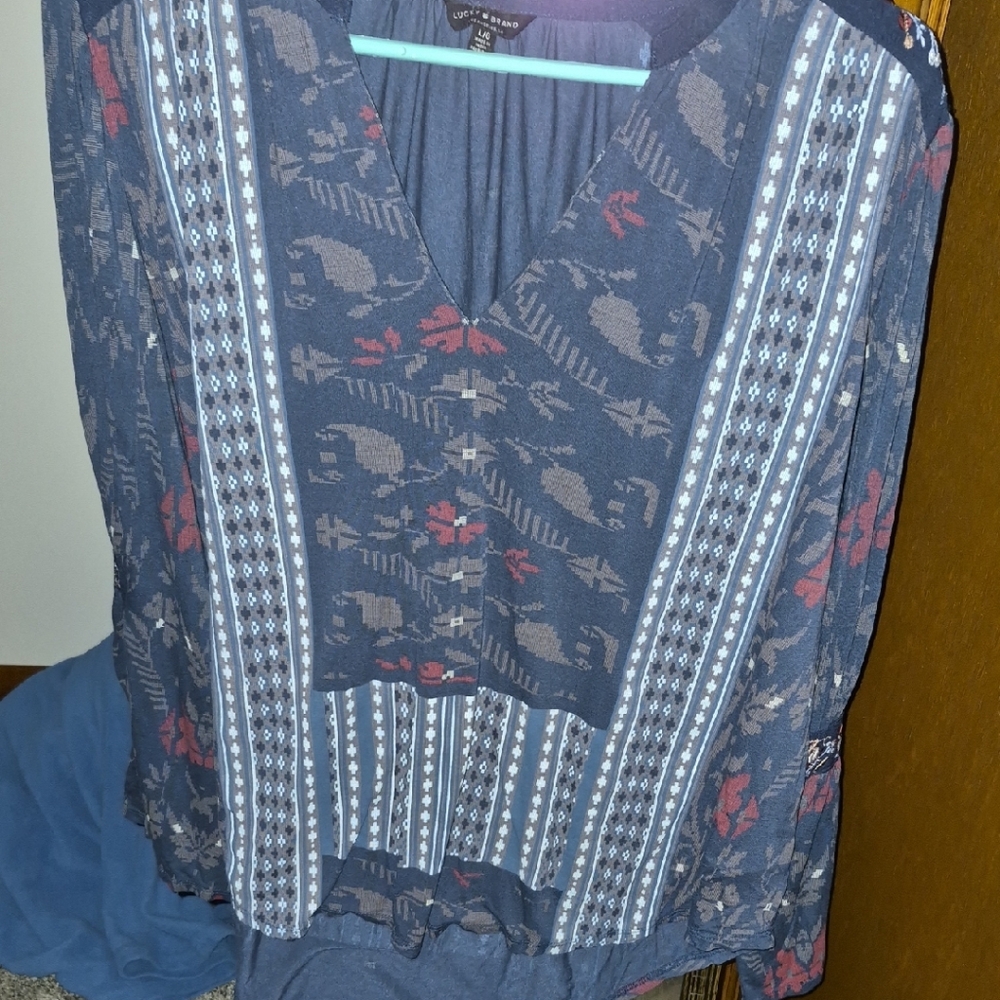 Lucky Brand Blue and Red Patterned Blouse